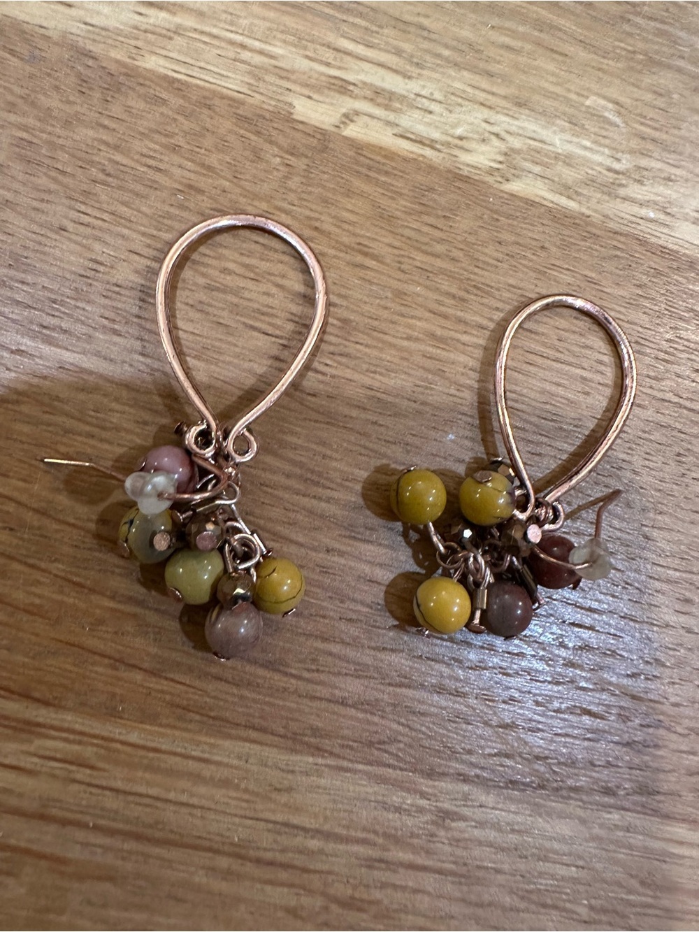 Cluster Bead Hoop Earrings in Mustard and Mauve